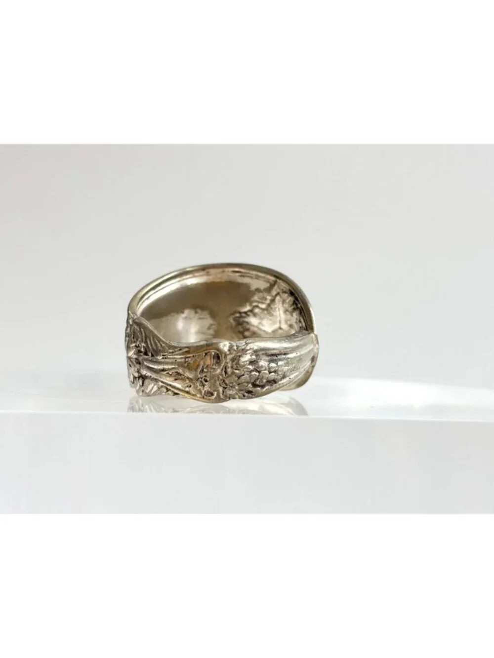 Silver Plated La Vigne Grapevine Spoon Sterling Silver 925 Vintage Ring - sz 10